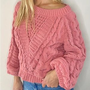 EXPRESS CABLE KNIT OFF THE SHOULDER PINK SWEATER